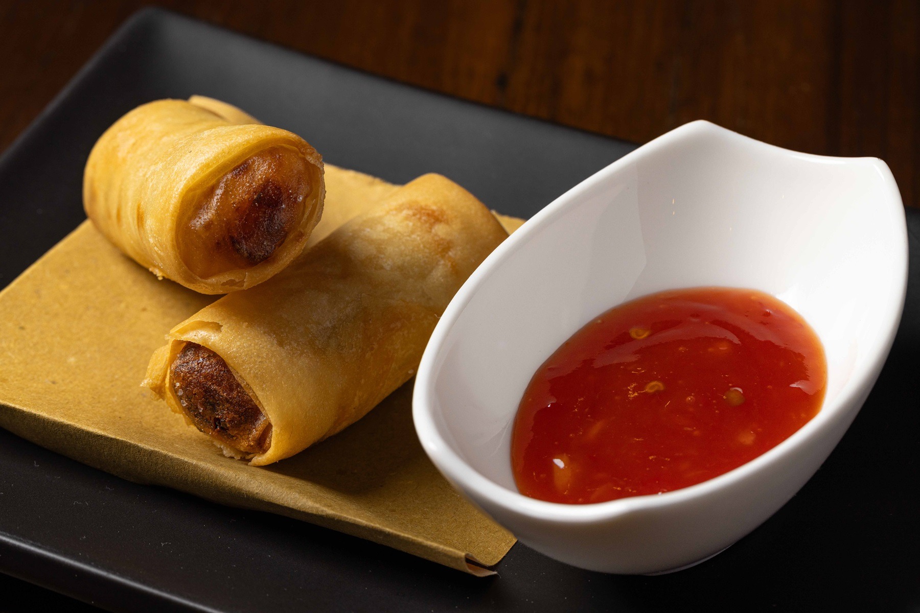 Vegetable Spring Rolls with sweet and sour tomato sauce